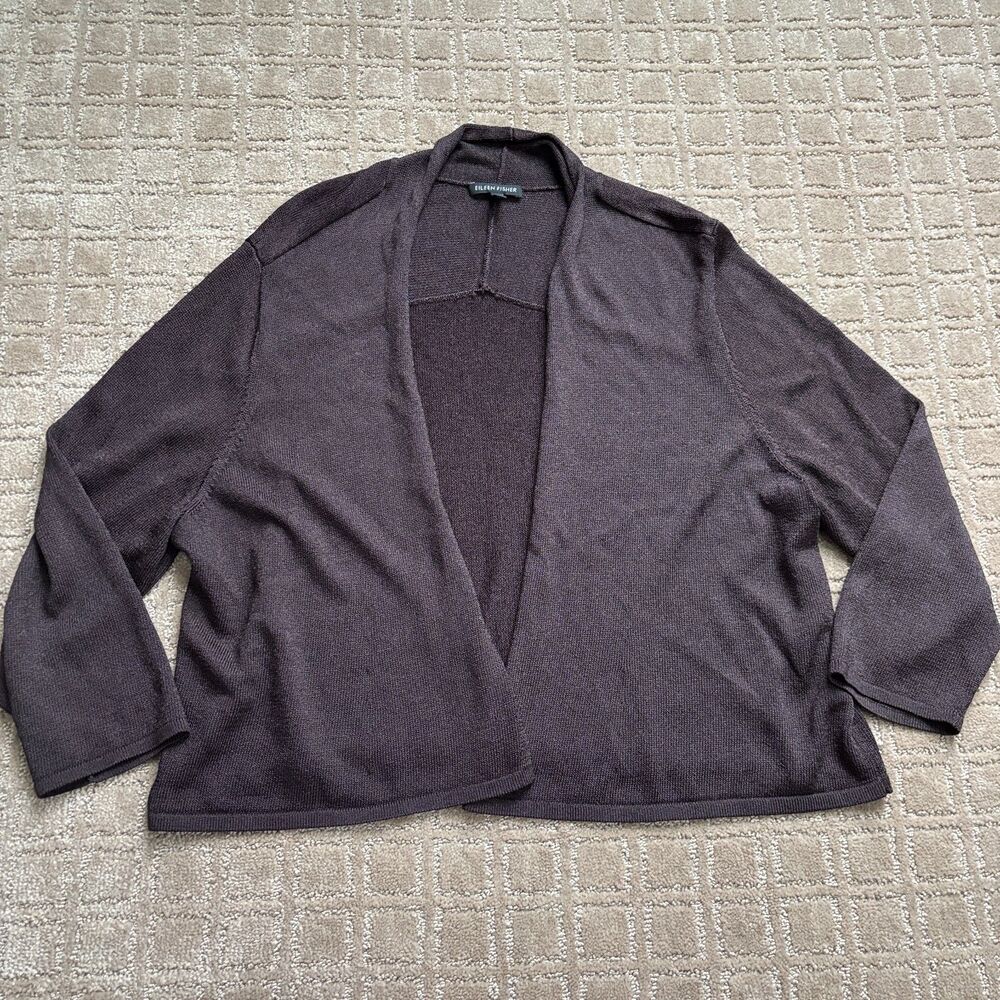 Eileen Fisher Chocolate Brown Cropped Cardigan Women's XL Viscose Minimalist
